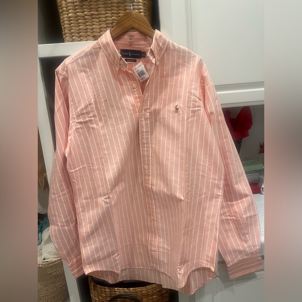 Ralph Lauren Peach and White Striped‎ Shirt